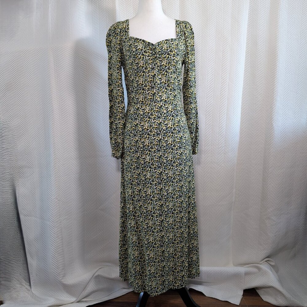 H&M Floral Midi Dress Long Sleeves Sweetheart Small Cottagecore Romantic Boho